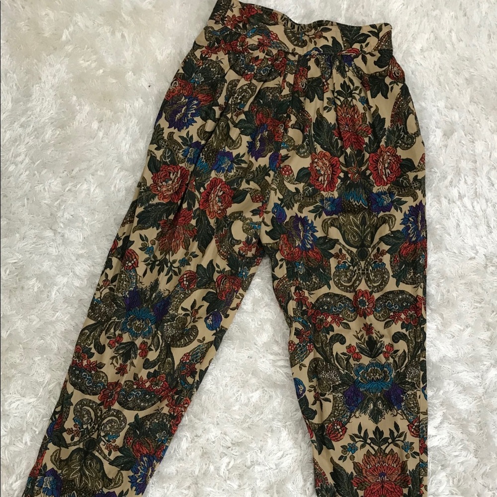 Vintage High Waist Floral Print Pants